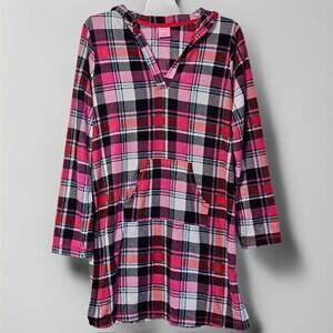 Jenni by Jennifer Moore Cozy Fleece Night Shirt - Hooded Buffalo Plaid Print M